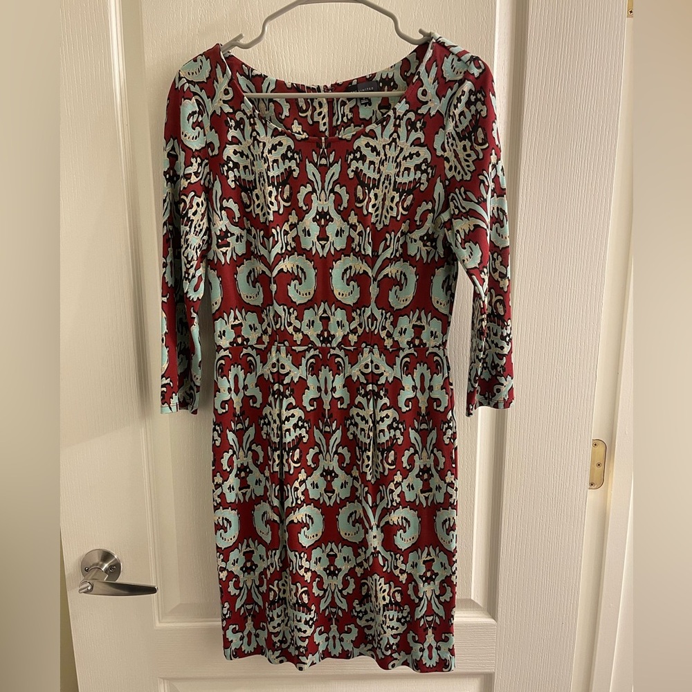 The Limited Red and Light Blue Paisley Long Sleeve Dress